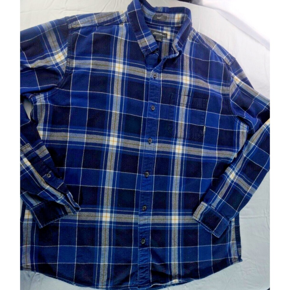 Eddie Bauer Slim Fit Flannel Shirt XL Blue Plaid‎ Button-Up Long Sleeve
